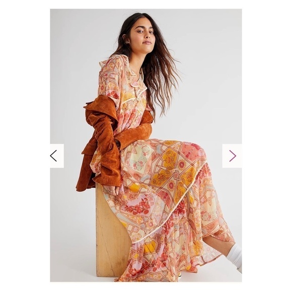 NWT FREE PEOPLE Carmella Ruffle Maxi Dress Tea Combo Medium - Picture 4 of 10